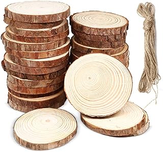 Natural Wood Slices 30Pcs Wood Circles Craft Circle Wooden Discs Unfinished Log Wooden Circles for DIY Crafts Wedding Decorations Christmas Easter Ornaments