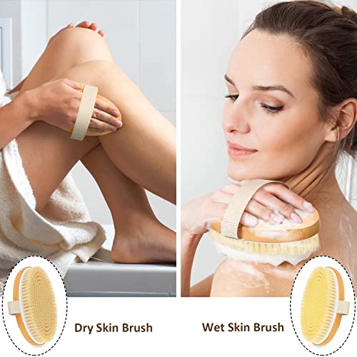 Metene 2 Pack Dry Body Brushes, Exfoliating Body Scrubbers, Natural Bristles for Dry Skin, Improve Circulation, Stop Ingrown Hairs, Reduce Acne and Cellulite