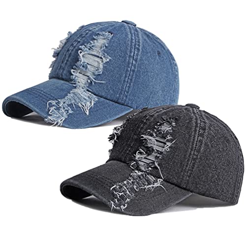 Image of Vintage Washed Denim Distressed Dad Hats Baseball Caps for Men Women