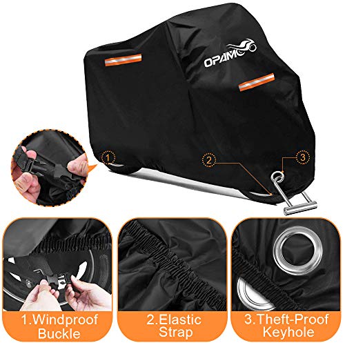 Housse Moto, opamoo Housse de Protection pour Moto Nylon 210T Imperméable Anti Pluie Anti Neige Anti Poussière Couverture de Moto Anti Vent UV pour Moto Scooter avec Sac 245x105x125cm - Noir - Image 7