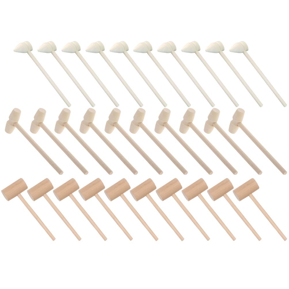 Gadpiparty Lobster Toy 30pcs Wooden Mallet for Chocolate Heart Wood Hammer for Silicone Mini Wood Hammer Mallet Crab Hammer Shell Building Blocks Accessories for Seafood Lobster Tool Craft Toys