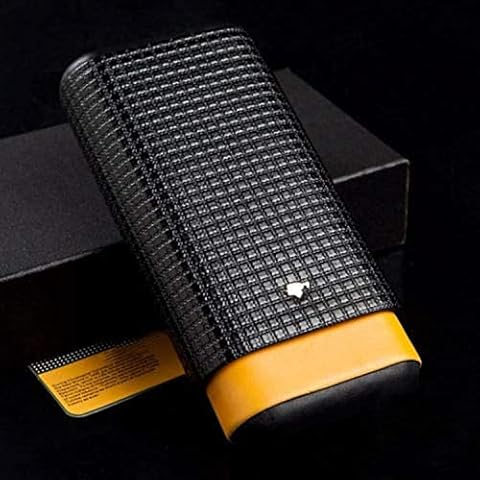 Cigar in Style Yellow Black Leather Cedar Wood Lining 3Ct Adjustable Cigar Case Travel Holder Humidor Cover
