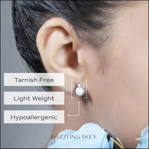 Dazzlingrock Collection 6 mm Round Freshwater Pearl Ladies Stud Earrings with Diamond Accents, Available in Metal 925 Sterling Silver2