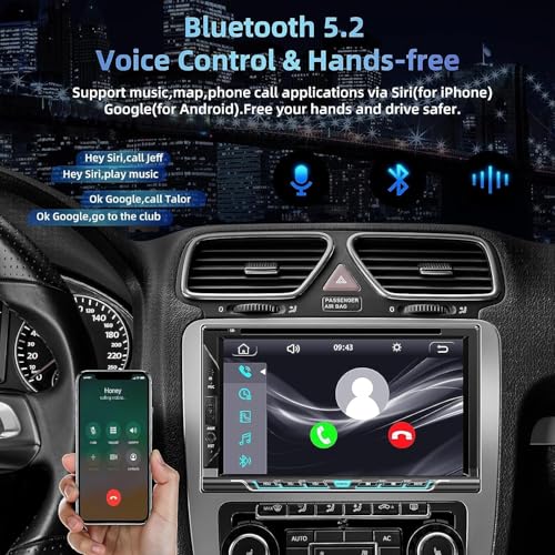 Image of 7 Inch Double Din Car Radio Stereo with CD /DVD Player Carplay&Android Auto | Support Bluetooth and Backup Camera, Touch Screen, Mirror Link, Steering Wheel Control, USB /TF /AUX Input, AM /FM Radio