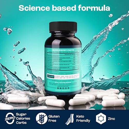 KEY NUTRIENTS Electrolyte Tablets, 200 Capsules, Salt Tablets for Dehydration, Fasting Electrolytes Tablets - Salt Pills with Electrolytes, No Sugar, Gluten Free Hydration Tablets Made in USA