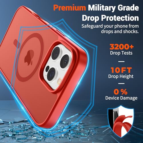 Image of SUPFINE Magnetic for iPhone 16 Pro Max Case (Compatible with MagSafe) (Military Grade Drop Protection) Slim Translucent Matte Shockproof with Anti-Fingerprint Phone Case,Red