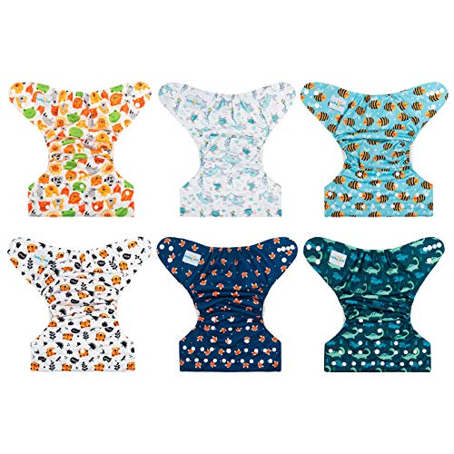 Image of Babygoal Cloth Diaper Covers 6 Pack+Wet Bag for Fitted Diapers and Prefolds with Double Gussets, Adjustable and Reusable for Baby Boys 6DCF08