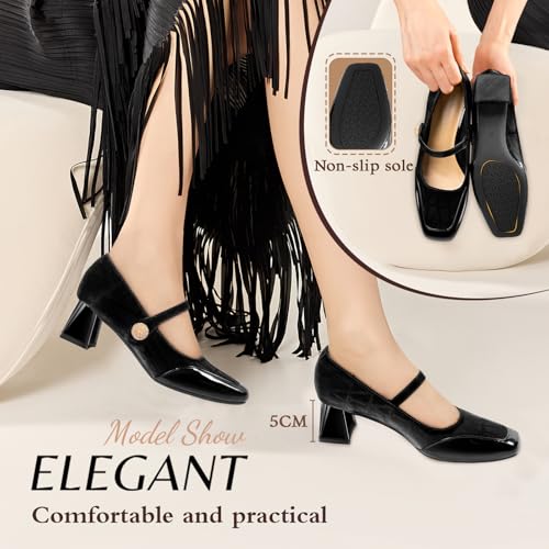 Trakxy Women's Mary Jane Heels - Chunky Block Heel Pumps with Square Toe & Buckle Straps, Comfortable Dress Shoes for Wedding, Office, Classic Chic Low Heels3