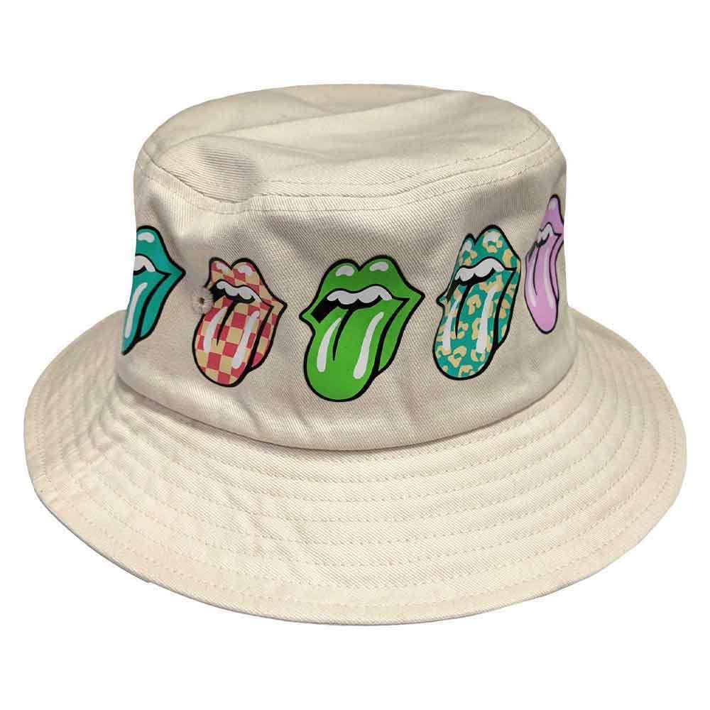 The Rolling Stones Bucket Hat Multi Tongue Pattern Official Unisex Natural Size Small/Medium