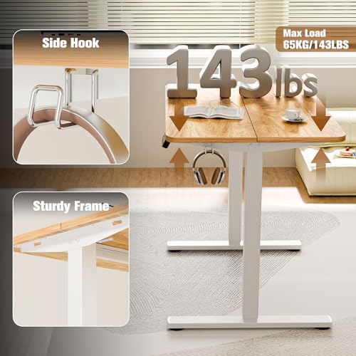 Image of ERGOMAKER 35 inch Electric Standing Desk, Adjustable Height, Sit Stand Up Desk for Home Office & Computer Workstations, Memory Controller, Light Rustic Brown