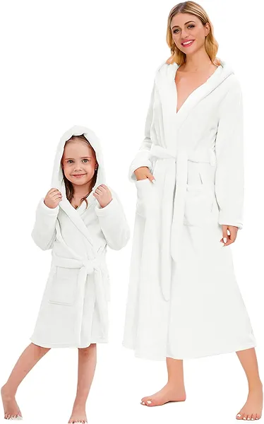 Umeyda Girls & Women Fleece Hooded Robes, Soft Fuzzy Bathrobe Warm Plush Fluffy Bath Robe for Kids Womens