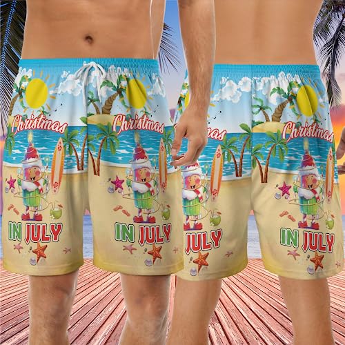 Xmas in July Men's Swim Trunks - Santa Claus Quick-Dry Hawaiian Swim Shorts for Men Series 103