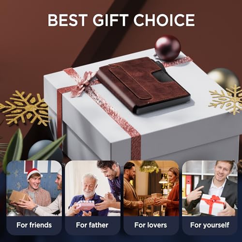 Wallet for Men - Slim Leather Mens Wallet Pop up Card Holder with Money Clip,Credit Card Slots,ID Window - RFID Blocking Minimalist Wallet (Brown Red)4