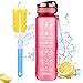 Borraccia Acqua Sportiva 1L, MEGAHUA Borracce da Escursionismo 1000ml Bottiglia Bici Plastica Contrassegno del Tempo Motivazionale, Tritan Senza BPA, Senza Perdite con Filtro, 1 Clic Aperto (Rosso)