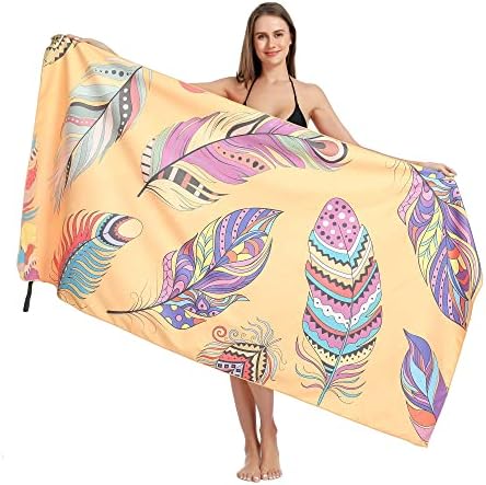 GIOFOPHY Thin Microfiber Beach Towel Oversized Travel Beach Towel with Pouch 72x36 Inch Quick Dry Pool Towel Lightweight Sports Towel Large Sand Free Camping Towel Beach Blanket (Plume)