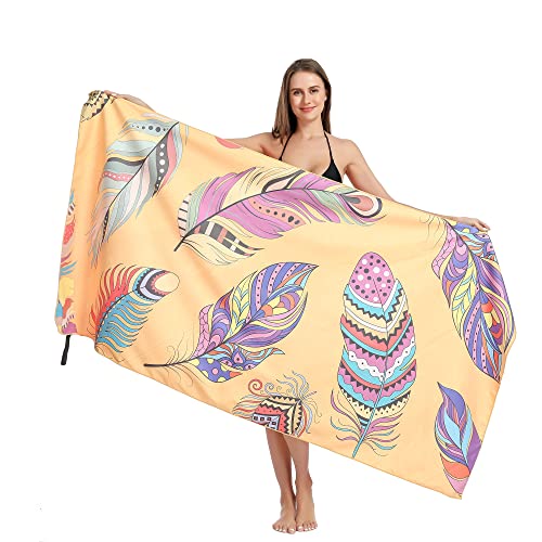 Giofophy Thin Microfiber Beach Towel Oversized Travel Beach Towel With Pouch 72X36 Inch Quick Dry Pool Towel Lightweight Sports Towel Large Sand Free Camping Towel Beach Blanket (Plume) #TOP1