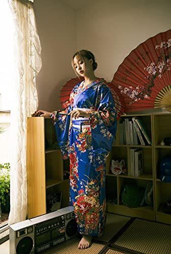 Japanese Anime Women's Kimono Robe Geisha Yukata Sweet Dress Blossom Satin Bathrobe Sleepwear Fans Tabi Socks Set