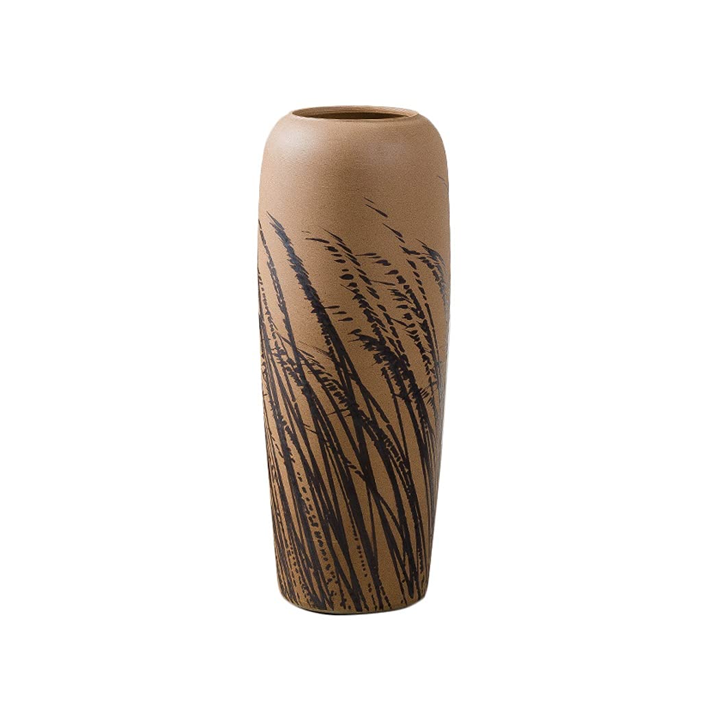 asdchZen Retro Brown Ceramic Vase Floor Large Flower Arrangement Decoration Modern Simple Dried Flower Vase Decoration For Use In Home Office, Decor, Floor Vases,Brown,60Cm