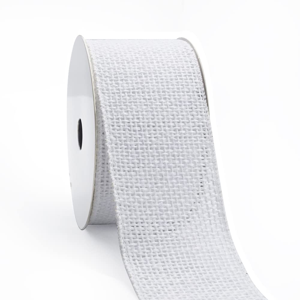 Estivaux Christmas Wired Edge Ribbons 2.5 Inch ×10 Yards, White Burlap Ribbons Winter Holiday Farmhouse Craft Ribbons for Gift Wrapping Easter Christmas Party Decorations