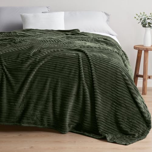 Image of Nestl Green Blanket Queen Size for Bed - Cozy Warm Fuzzy Blankets for Women, Plush Large Fleece Throws for Girls - Olive Green, 90 x 90 Inches