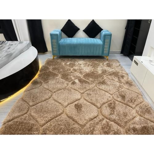 Image of F & B RUGS ; SUPERIOR QUALITY PRODUCTS Firoz and Brothers Handwoven Super Soft Indoor Modern Shag Microfibre Silky Fluffy Smooth 2x5 feet Beige