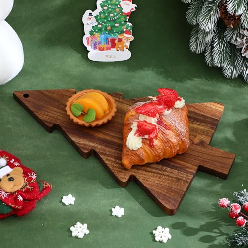Luxshiny Christmas Tree Charcuterie Board, tabla de cortar y bandeja de madera para snacks, quesos y aperitivos navideños, forma de árbol de Navidad miniatura 2