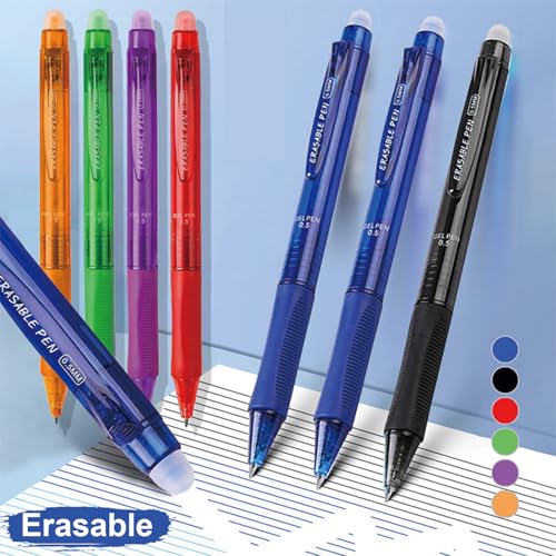 6 bolígrafos borrables retráctiles tinta azul 0.5mm miniatura 2