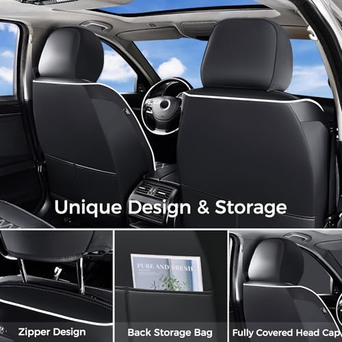 Image of Huidasource Driver Seat Cover, Faux Leather Auto Front Seat Covers, Car Seat Covers Front Seats Universal Fit for Most Cars, Van, Truck, SUV, Fit for Honda Civic Nissan etc (Front Pair /Black&White)