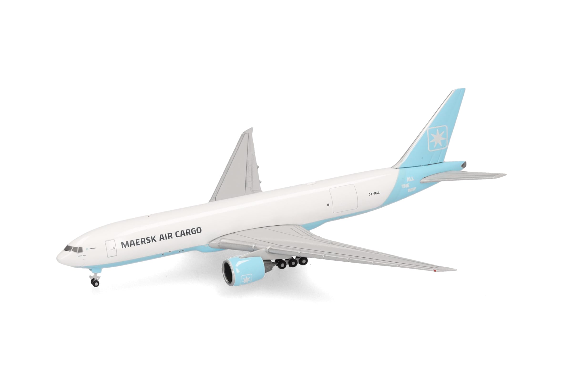 herpa Avion Miniature Maersk Air Cargo Boeing 777F - OY-Mac Maersk Swan, à l’échelle 1:500, Objet de Collection, modèle sans Socle, métal