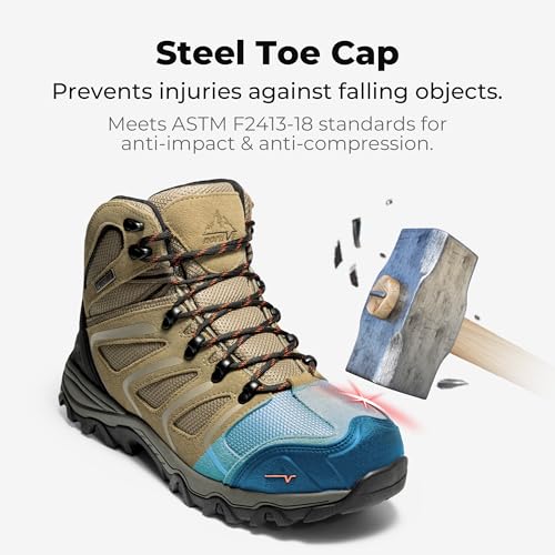 Image of NORTIV 8 Waterproof Work Boots for Men Steel Toe Safety Construction Boots ARMADILLO-STL