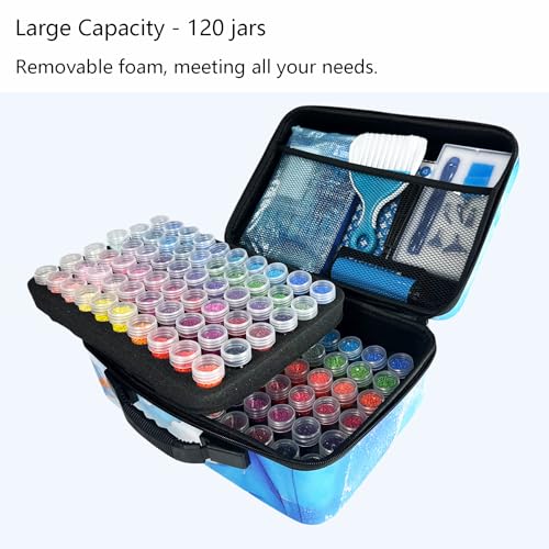 Image of Muzagroo Art Diamond Painting Storage Containers 120 Slots Diamond Art Storage Box with Accessories and Tools for Handcrafts Portable Shockproof Organizer Case for Diamond Painting L (Blue-Deluxe Set)