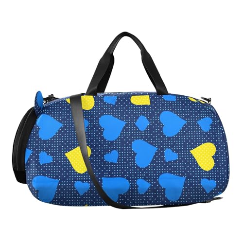 Polka Hearts Blue Kids Travel Duffel Bag for Boys Girls Overnight Weekend Tote Bag with Shoes Compartment for Dance Gym Sports2