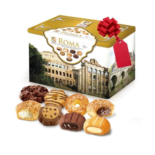 Matilde Vicenzi Roma Cookie Tin – Italian Pastries & Bakery Cookies in Individually Wrapped Trays – Bakery Dessert Gifts – Puff Pastry, Assorted Cookies in Italian Design Gift Tin 32oz (907g)