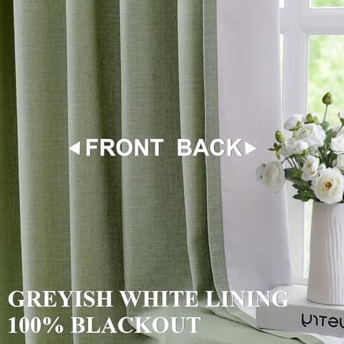 Image of Vision Home Dark Green Pinch Pleated Full Blackout Curtains Linen Blended Room Darkening Curtain Panels 108 inch for Living Room Bedroom Thermal Insulated Pinch Pleat Drapes with Hooks 40 inch Wx108 Lx2