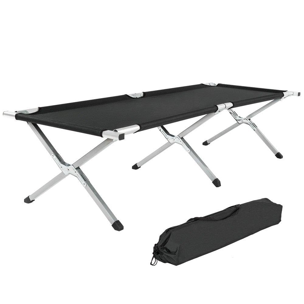 tectake® Lettino da Campeggio in Alluminio, Letto Pieghevole Portatile, Lettino Mare con Borsa, Letto Pieghevole da Esterno, Robusto, Portata Fino a 150 kg, Camping, Spiaggia, Piscina – Nero