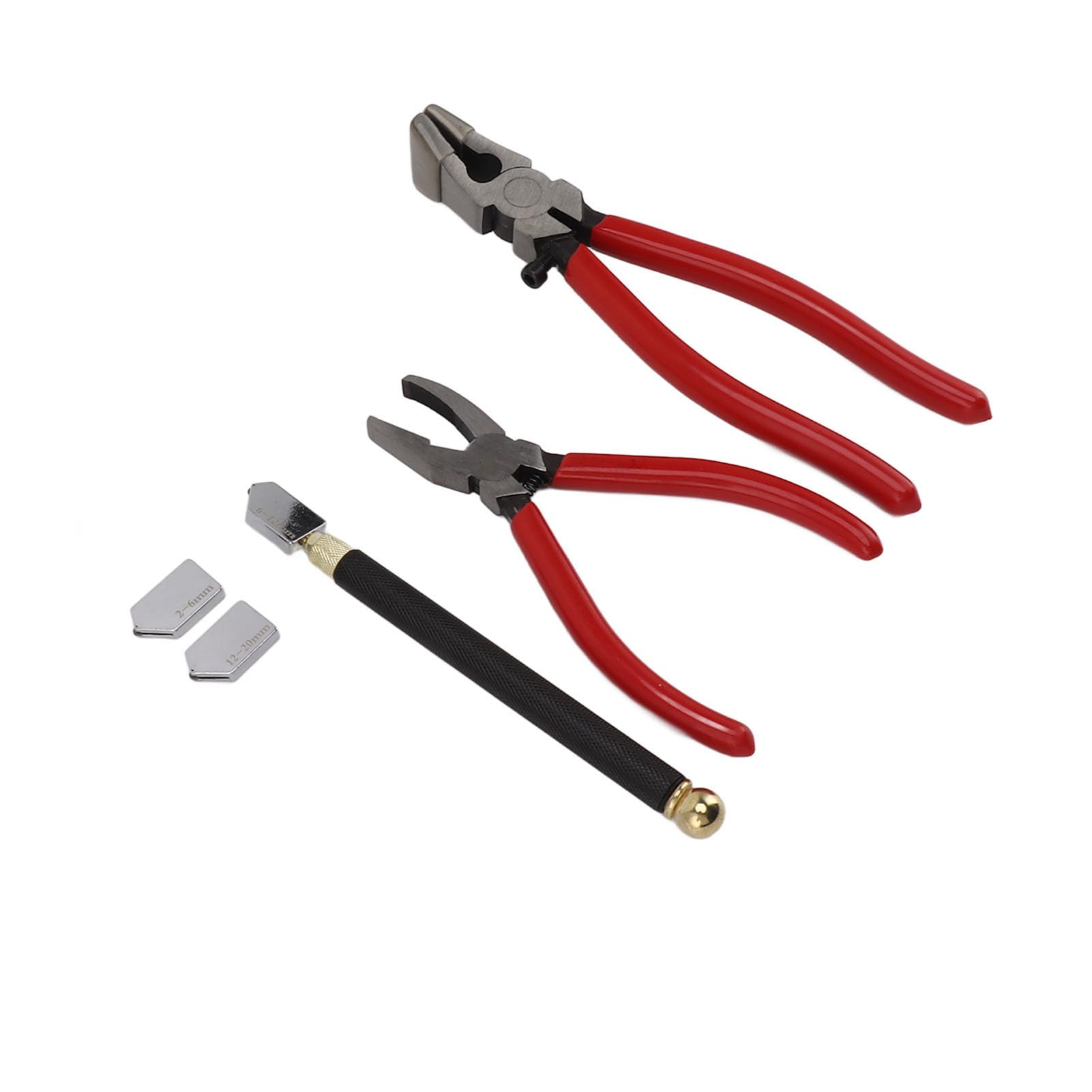 Kit de Herramientas para Cortar Vidrio con Alicates Rompedores, Alicates para Correr de Vidrio con Mandíbula Curva, Bolígrafo Cortador de Vidrio y 2 Cuchillas, para Vidrieras
