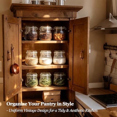 Image of ComSaf Ribbed Glass Jars with Airtight Lids 17oz 6 Pack Wide Mouth Pickling