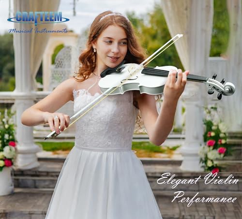 image for Crafteem 4/4 Full Size Fiddle White Colored Premium Violin Outfit for 
