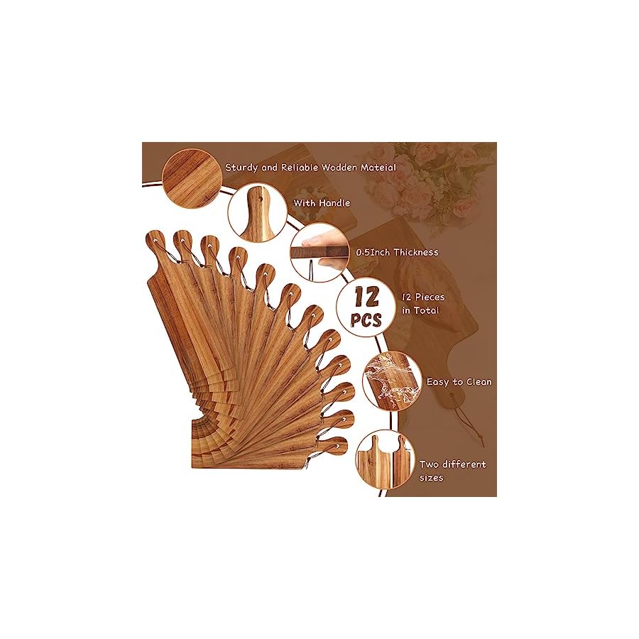 Tanlade 12 Pcs Wood Cutting Board Set Cutting Board with Handle Chopping Serving Board Butcher Cutting Block for Valentines Mother's Day Wedding Housewarming Gift, 16'' x 10'', 16'' x 5''(Acacia)