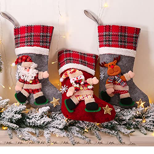Heflashor Personalized Christmas Stockings Set Of 4 Burlap Plaid Family Christmas Stockings, 18 Inches 3D Xmas Plush Stocking With Hanging Loops For Holiday Christmas Decorations #TOP3
