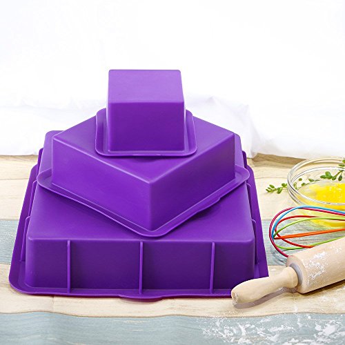 image for Webake Square Cake Pan Set Silicone Cake Mold Baking Pans for 3 Tier C