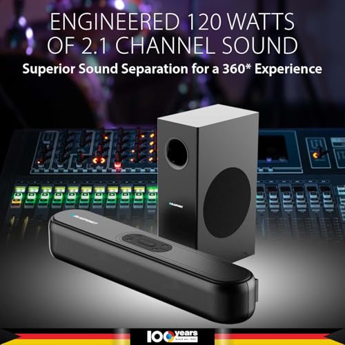 Image of Blaupunkt SBW Newyork 20 2.1 CH Soundbar with Wired Subwoofeer I 120W RMS I HDMI-ARC I Bluetooth I AUX I USB I Remote Control with Equalizer