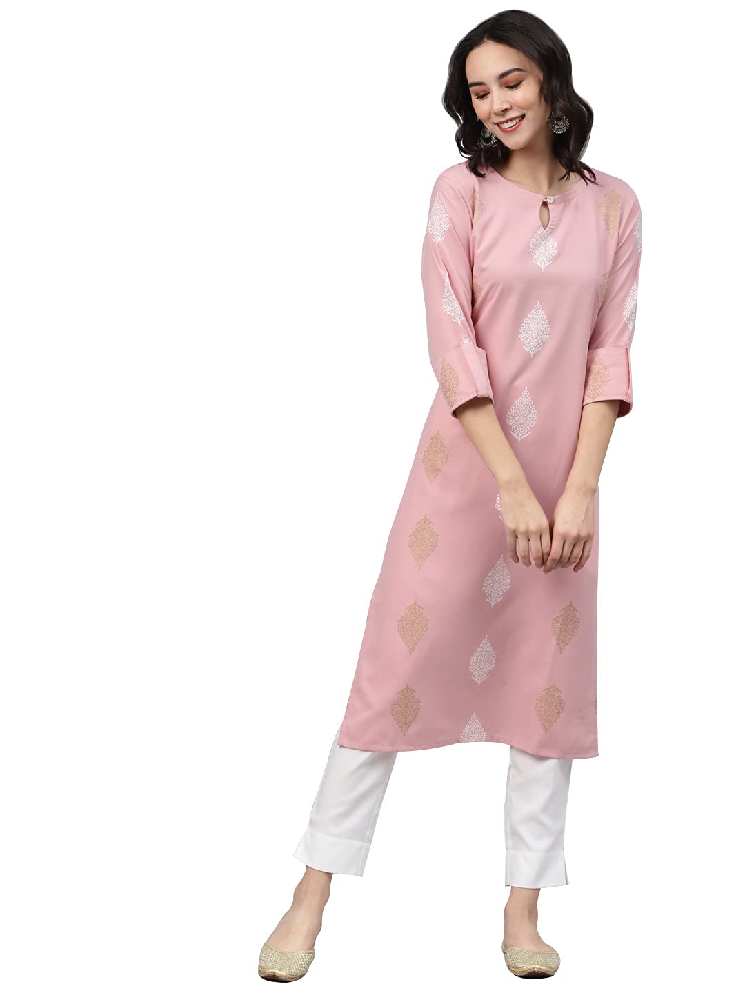 ZIYAAWomen's Rayon Women's's Light Grey Poly Silk Straight Kurta and Pant Set