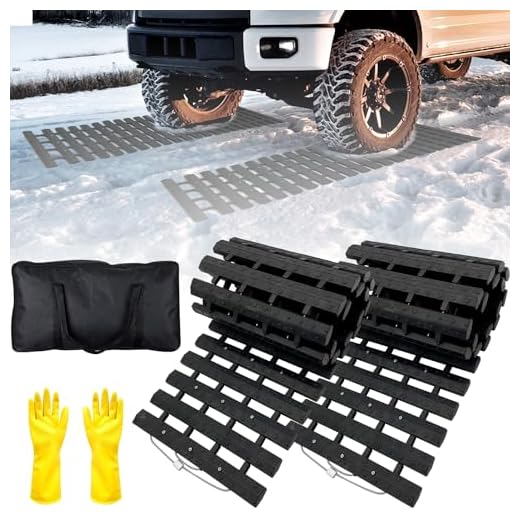 BASHIK Portable Recovery Traction Mat Tracks for Car/Truck in Mud, Snow, Ice,Sand Emergency Strong Grasping Strength W:10.6” X L:39.5” 2 Gloves and 1 Bag Attached (2 Pack)