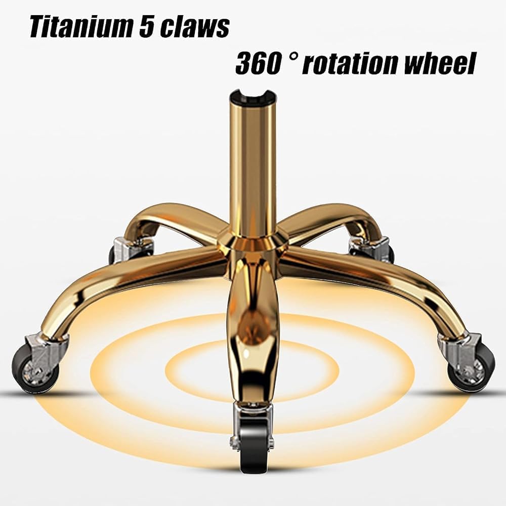 Metal Titanium Gold Rolling Bar Stool Counter Work Stool Adjustable Round Swivel Chair with 5 Claws Wheels- for Beauty Salon-A
