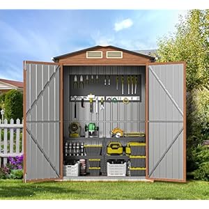 Outdoor Storage Shed, 5x3 Ft Metal Steel Tiny House with Frame Floor & Lockable Door, Vertical Outside Storage Building for Garden, Backyard, Lawn, Patio Utility, Tool Storage Outdoor Storage Shed 5×3 Ft Metal Steel Tiny House with Frame Floor Lockable Door Vertical Outside Storage Building for Garden Backyard Lawn Patio Utility Tool Storage