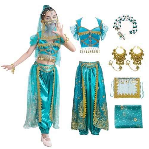 Baisdan Disfraz de Halloween de Aladdin para niña - Vestido de princesa Jasmine - Disfraz de danza del vientre - Traje de cosplay, azul, XL
