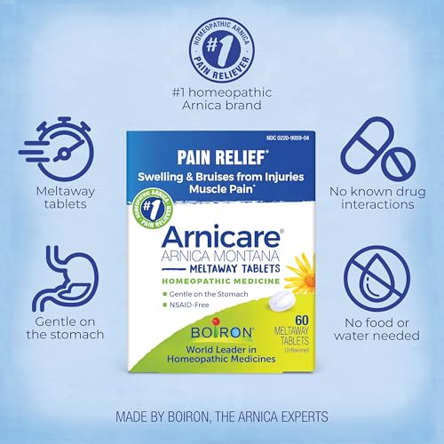 Image of Boiron Arnicare Tablets - 100 Count for Pain Relief from Muscle Pain, Joint Soreness, Swelling from Injury or Bruises - Arnica Meltaway Tabs