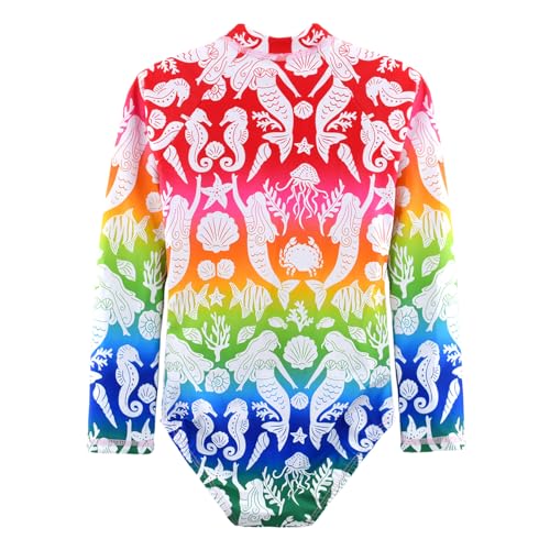 Image of Girls One Piece Swimsuit Long Sleeve Rash Guard UPF 50+ Age 2-12Y