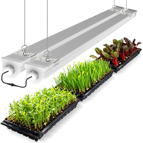 JESLED 4FT Waterproof Grow Lights for Indoor Plants, Sunlight Full Spectrum 5000K LED for Seed Starting, Seedling & Vegetables, 96W(2 X 48W,600W Equiv), Linkable Grow Light Strip with Switch, 2P
